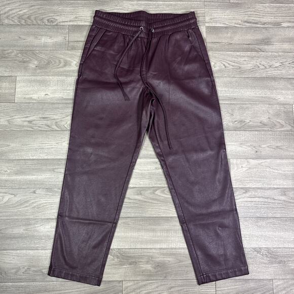LOFT Pull On Stretch High Rise Straight Leg Faux Leather Pants Maroon sz M - Picture 2 of 6